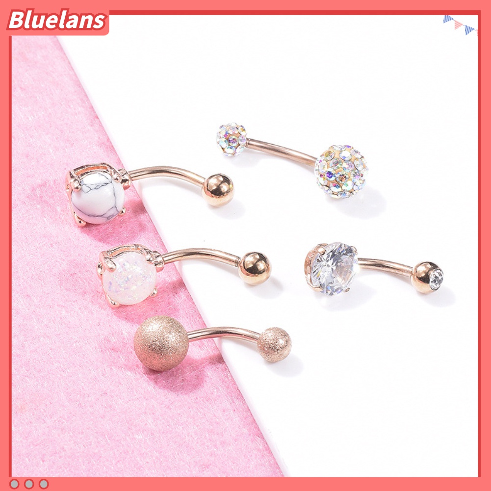 5 / 10Pcs Cincin Tindik Pusar Perut Hias Opal Imitasi Untuk Wanita