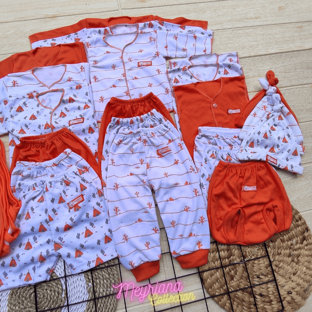 33 PCS Perlengkapan Bayi Baru Lahir Paket Newborn Laki Perempuan Celana Baju Bayi Popok Sarung tangan Kaki Seri Orange Meyriana Collection