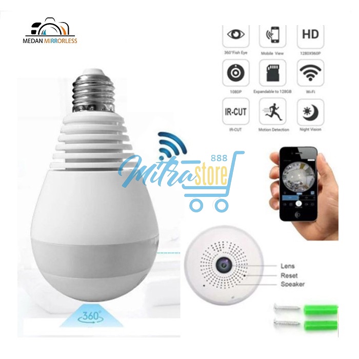 IP Camera CCTV Bulb WiFi Panoramic V380 Lampu Bohlam VR Spy CM 95553