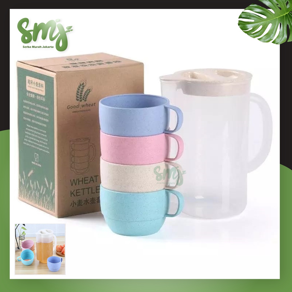 SMJ - Teko Jerami 5 In 1 Gelas Cangkir Set Wadah Air Minum Sirup Teh Kopi Jus Lebaran
