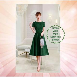 Dress Wanita Terbaru Midi Murah Berkualitas Matt Brokat Mix Satin Velvet/Dress Viola Size L &amp; XL Acara Natal dan Pesta Kondangan Terkini Korean Kekinian