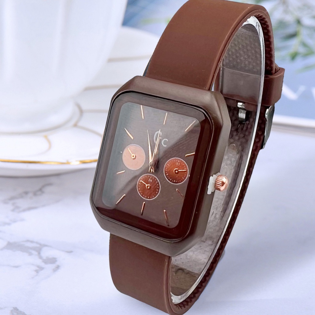 COD✅ Jam Tangan Wanita Chrono Rubber Segi Gaya Korea Fashion Watch Harga Grosir   S1240