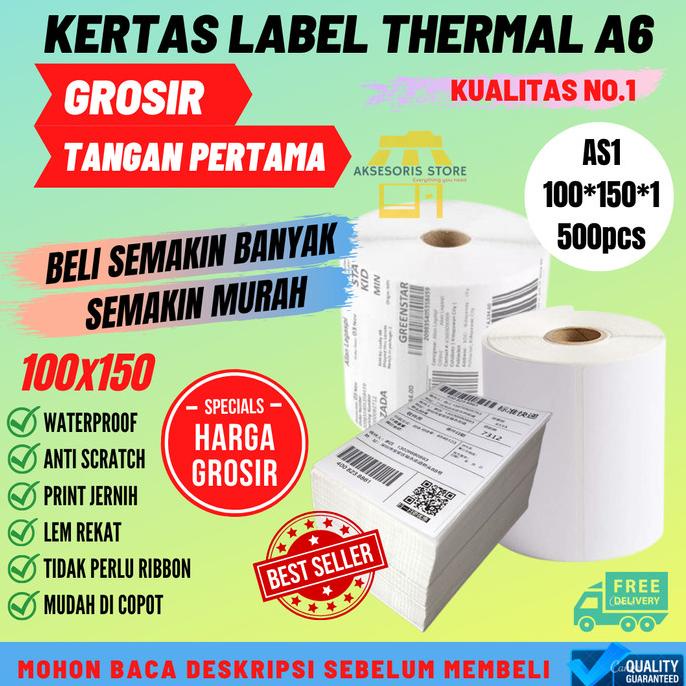 

SALE GROSIR KERTAS TERMAL LABEL STICKER 100X150 350PCS 500PCS UKURAN A6