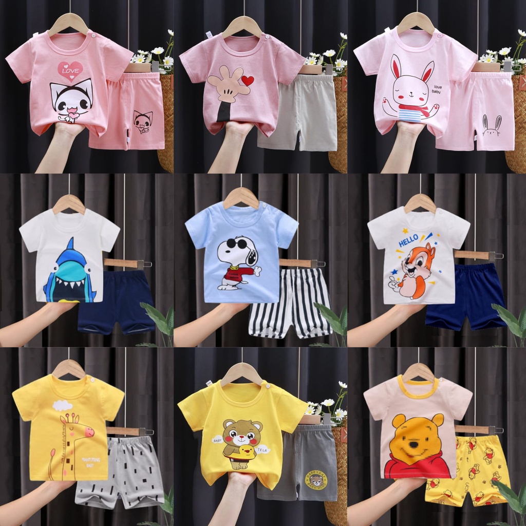 HappyOliver KIDS SUIT PENDEK Setelan Anak Bahan Kaos Lengan + Celana Berkualitas Import ebv cewek new1 PART2