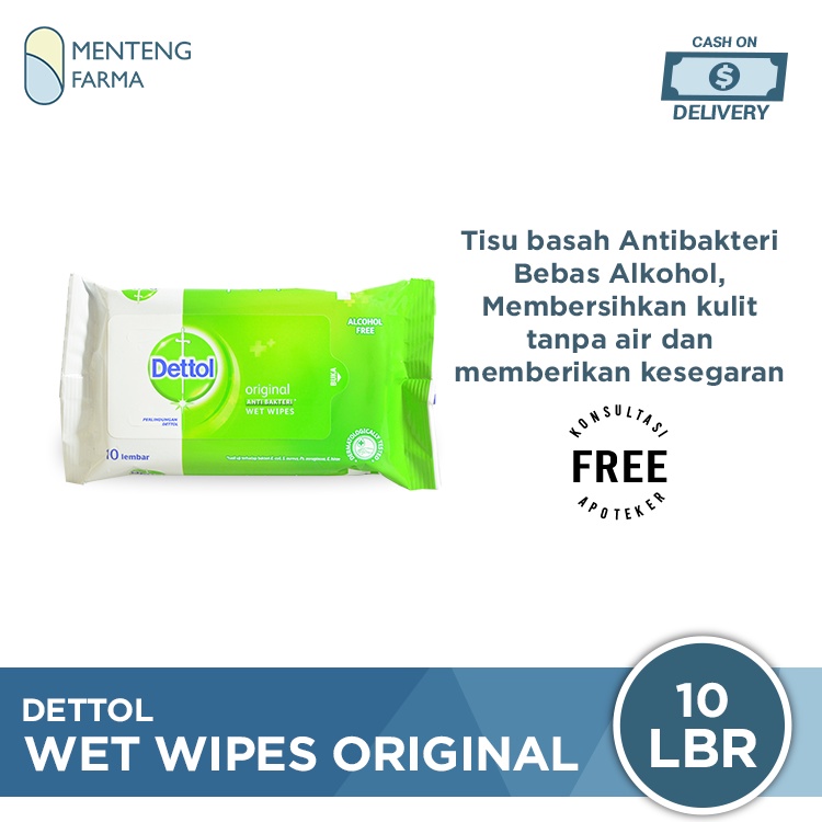 Dettol Anti Bakteri Wet Wipes Original Isi 10 Lembar