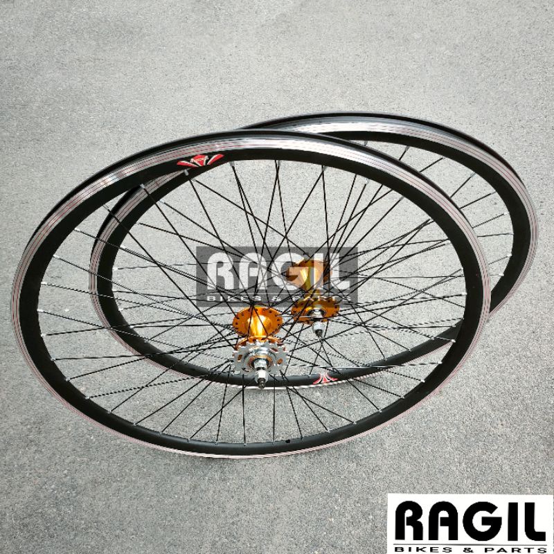 WHEELSET SEPEDA 700 700C LESPO VELG RIMS RIM DOUBLE WALL LUBANG 36 HOLE 36H HUB FREEHUB DOLTRAP JARI