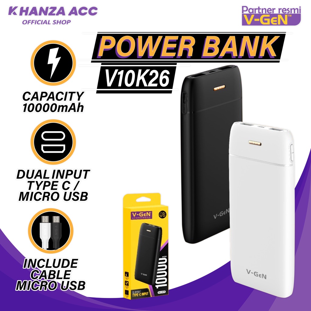 KHANZAACC VGEN V10K26 Powerbank 10000mAh Dual Input Original
