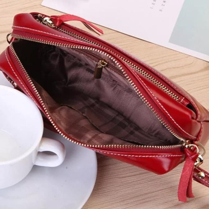 PF847 DOMPET Kosmetik MERAH Kulit Asli IMUT Tas Wanita 100 KULIT Asli