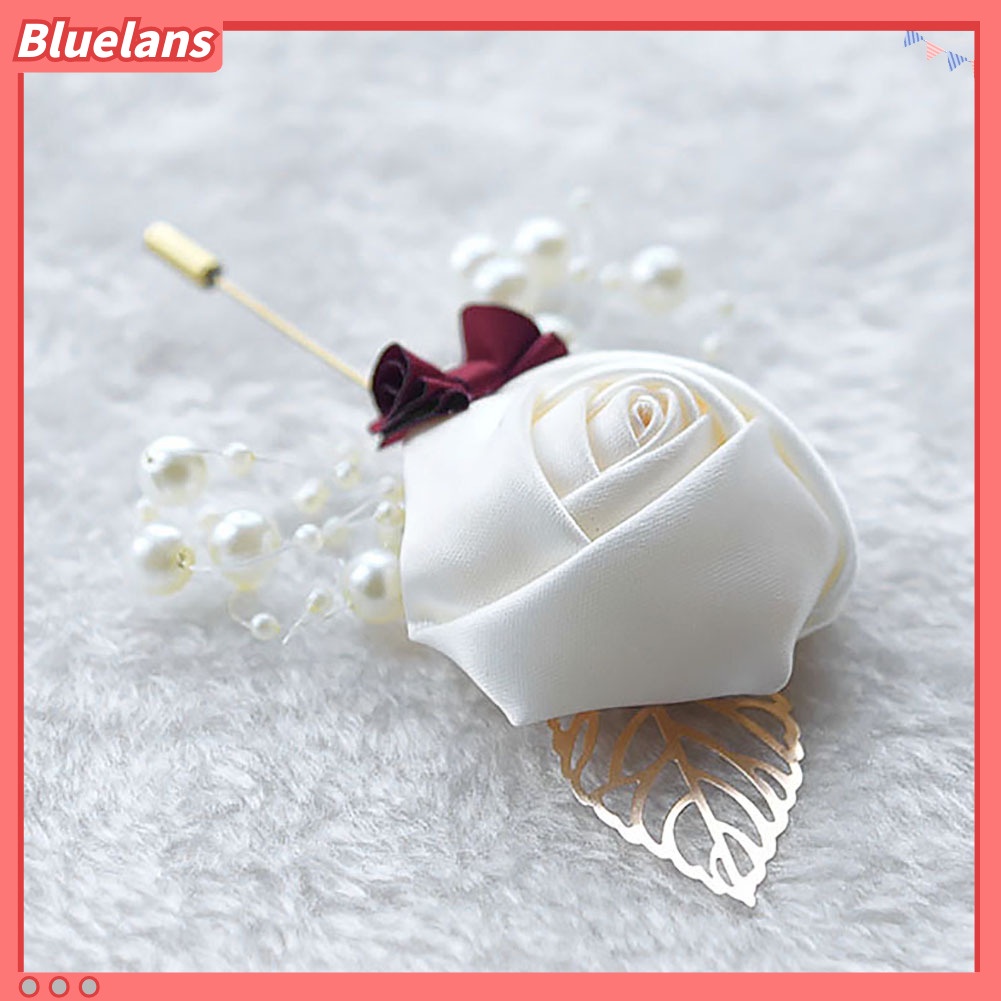 Bluelans Artificial Flower Leaf Boutonniere Corsage Wedding Ceremony Bride Groom Brooch