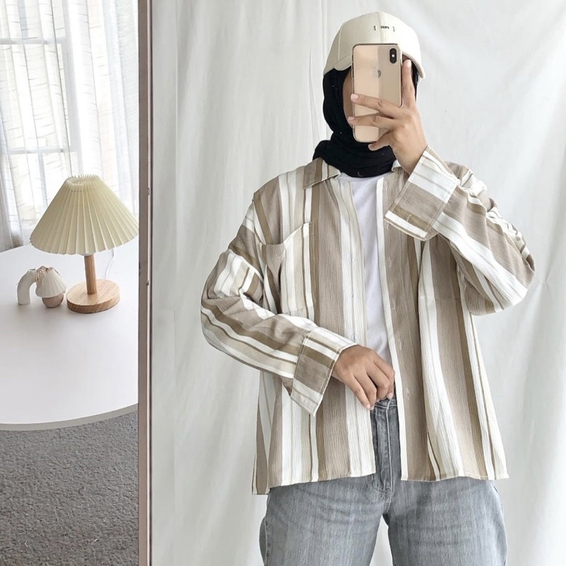 BASIC SHIRT CERENA STRIPE / KEMEJA WANITA OVERSIZE CANDY CUTE SHIRT XL