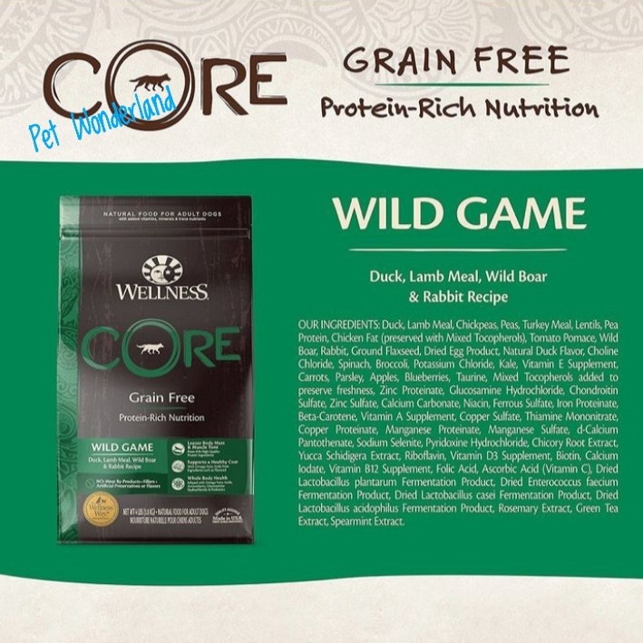 Wellness Core Wild Game Duck, Lamb Meal, Wild Boar & Rabbit 4 LB - Makanan Anjing