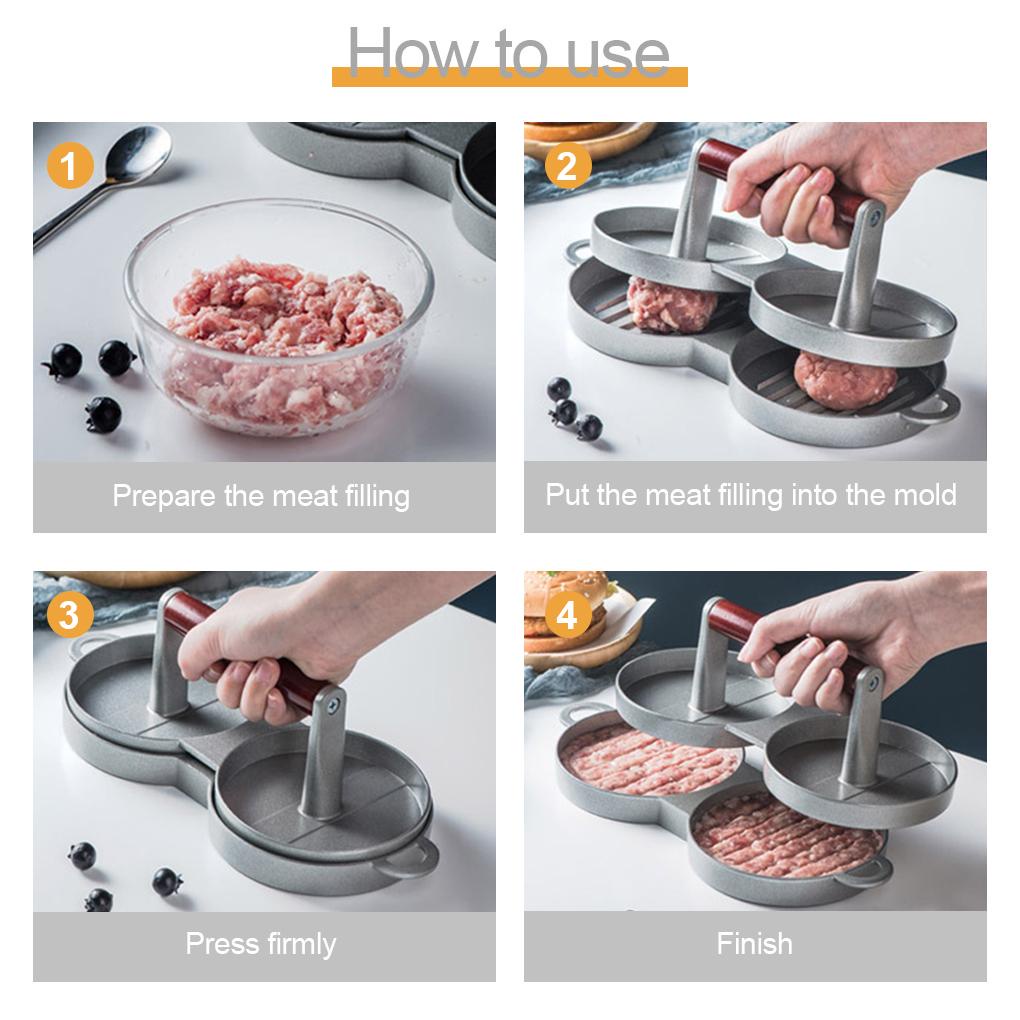 Double Hamburger Maker Non-Stick Veggie Patty Stamp Cetakan Luar Ruangan Beef Press Aluminium Tray Masak Aksesoris Pesta Rumah