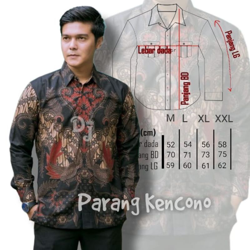 Batik Pria Lengan Panjang BATIK NAKULA HRB026 motif KERATONAN Kode 002 size M L XL XXL Reguler