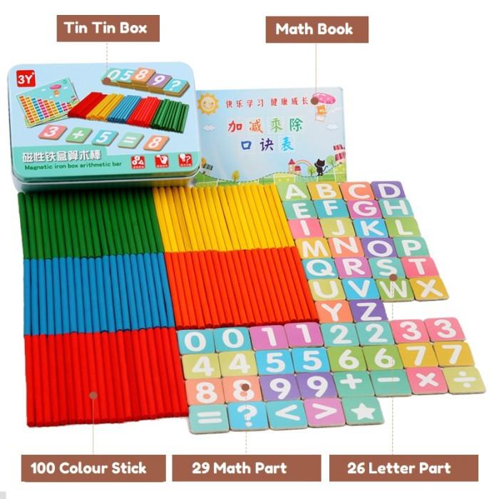 Mainan Educational Tin Box / Mainan Edukasi Matematika Magnet Math Abc Clock