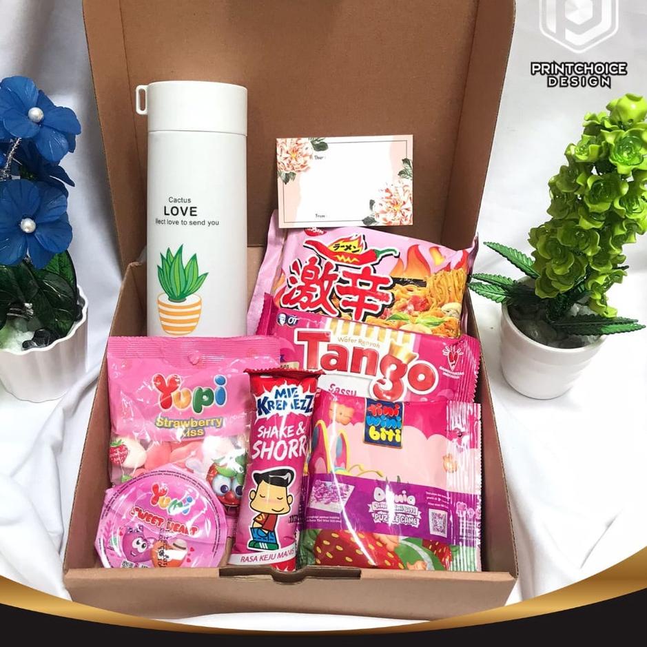 

Pesan cepat--HAMPERS TUMBLER SNACK BOX / GIFT BOX / SNACK BOX / KADO ULANG TAHUN / KADO WISUDA - PAKET PINK