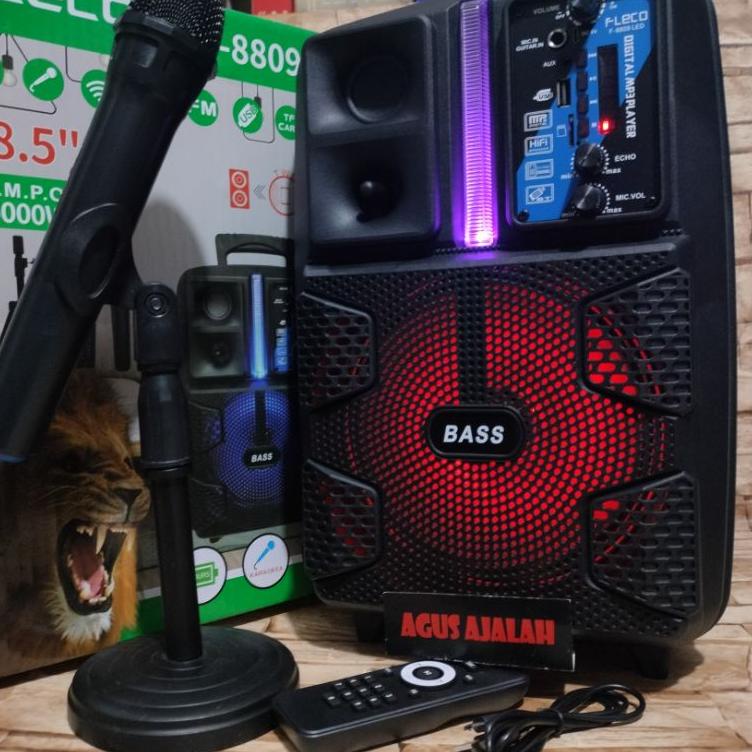 Harga Spesial speaker bluetooth karaoke 8,5 inch mic wireless x bass radio fm 5000watt LED xtra bass
