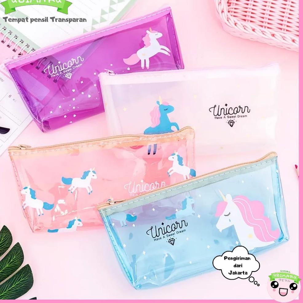 

K7A [UBIMARU] UNICORN TRANSPARENT PENCIL CASE - TEMPAT PENCIL TRANSPARAN - UNICORN BAG✹ (Stok Banyak)Pasti murah ↔