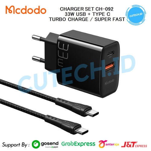 MCDODO ADAPTOR CHARGER 33W USB + TYPE C TURBO SUPER FAST CHARGING POWER DELIVERY