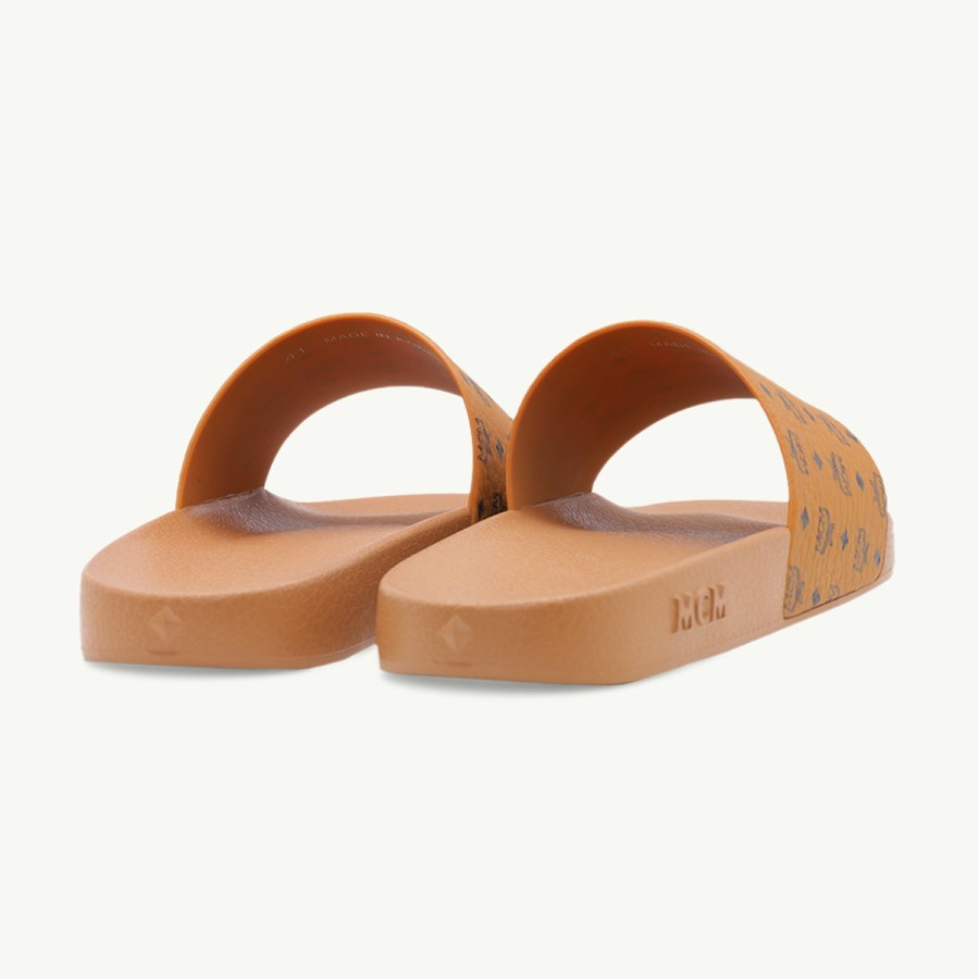 MCM Men Heritage Monogram Rubber Slides Cognac 100% Original