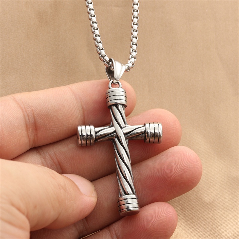 Kalung Liontin Salib Bahan stainless steel Gaya hipster Eropa Amerika