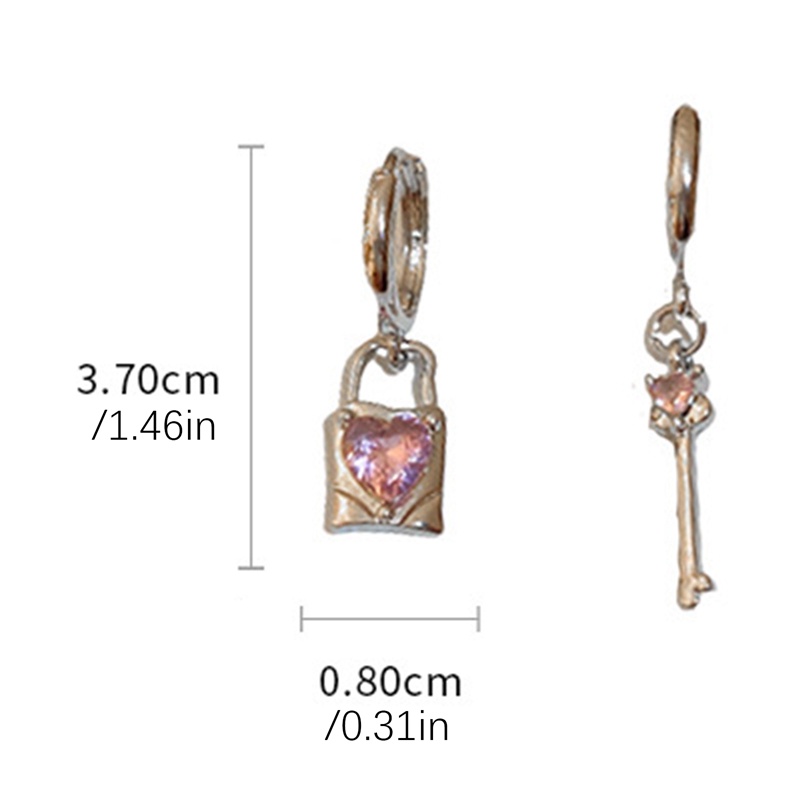 Anting Kait Gantung Asimetris Desain Kunci Hati Hias Zircon Untuk Wanita