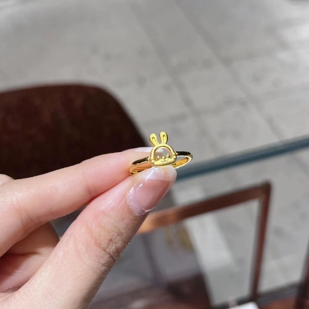 Cincin Model Terbuka Bahan Metal Desain Kelinci Warna Gold Gaya Vintage / Simple Adjustable Untuk Wanita