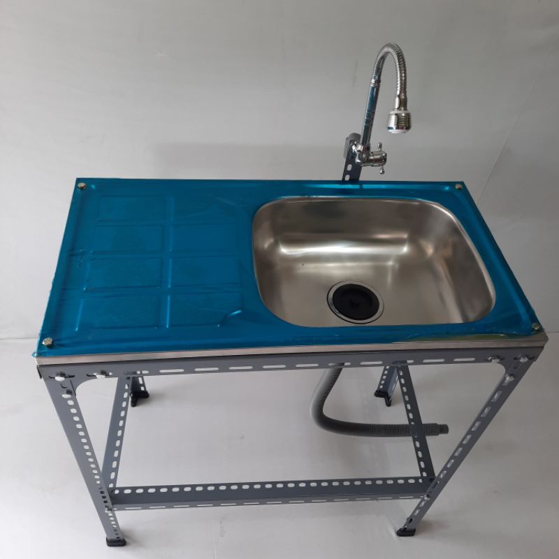 Paket LengkapWastafel portable Bak Cuci Piring Stainless 75x40  dengan Kran Anti Karat dan Afur