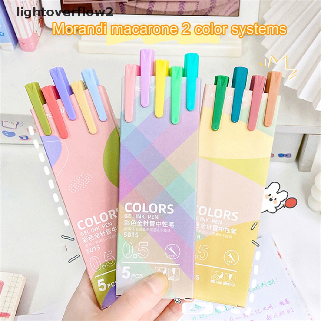 (lightoverflow2) Pulpen Gel 0.5mm 5 Warna Macarons