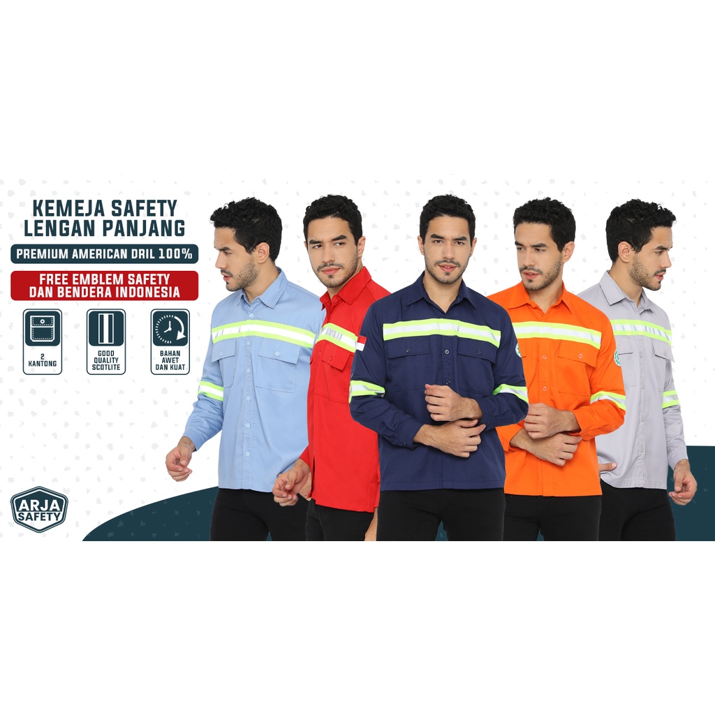 ARJA SAFETY [ FREE LOGO SAFETY &amp; BENDERA ] Kemeja Safety Lengan Panjang, Baju Proyek, Baju Safety, Baju Lapangan, Wearpack Atasan, Wearpack Atasan Lengan Panjang