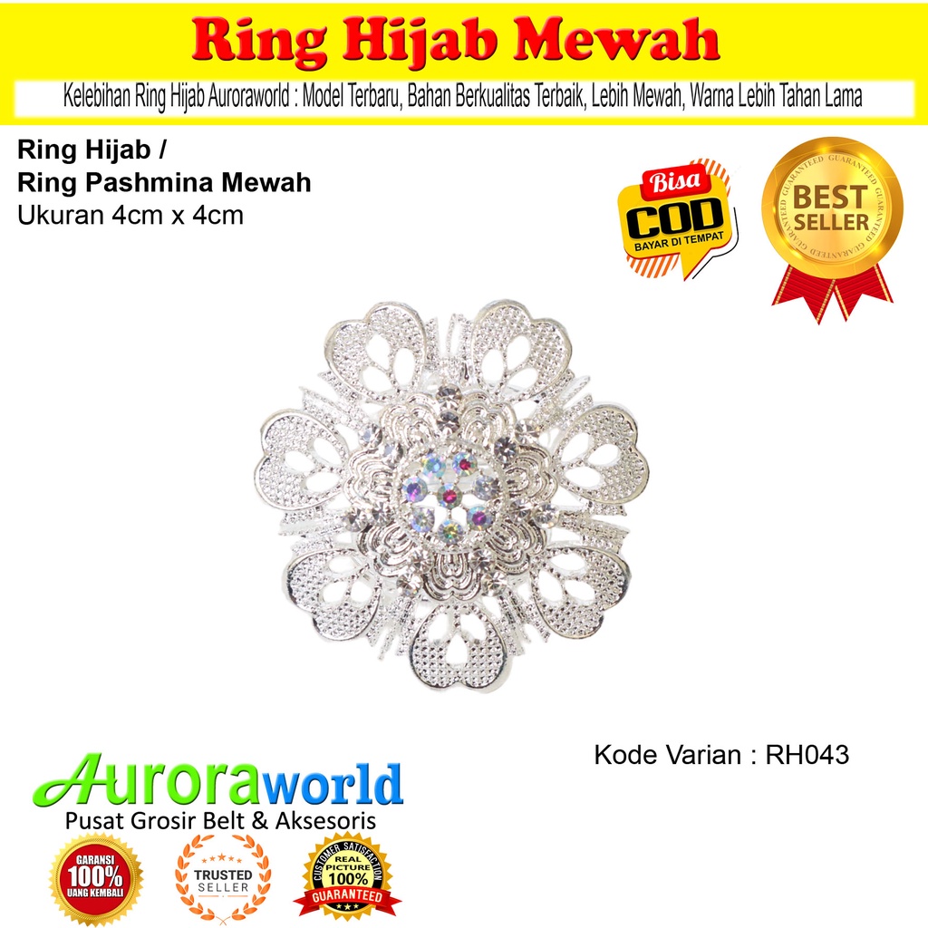 Auroraworld Ring kerudung hijab ring syal permata Ring Pashmina Berlian mutiara Mewah bros cincin kerudung scarf fashion terbaru anti hitam bisa COD RH - 1C