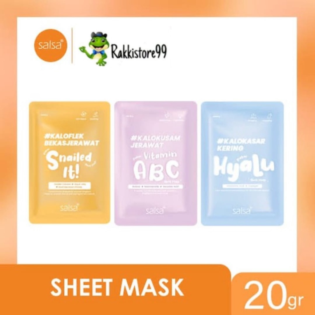 ❣️Rakkistore99❣️ SALSA Sheet Mask - Masker Wajah Daily (Hyaluronic, Vitamin ABC, Snail)