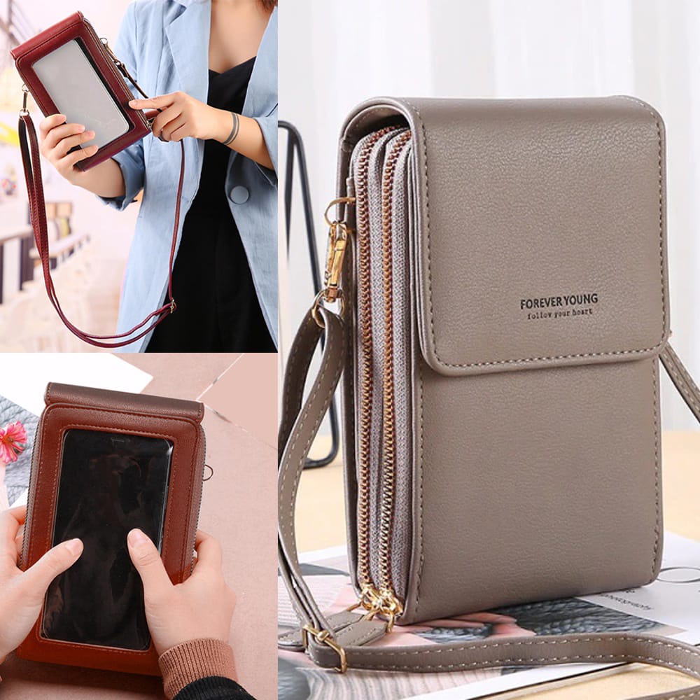 Tas Selempang Tas HP Wanita Pocket Bahan Miniso Forever Young AK06