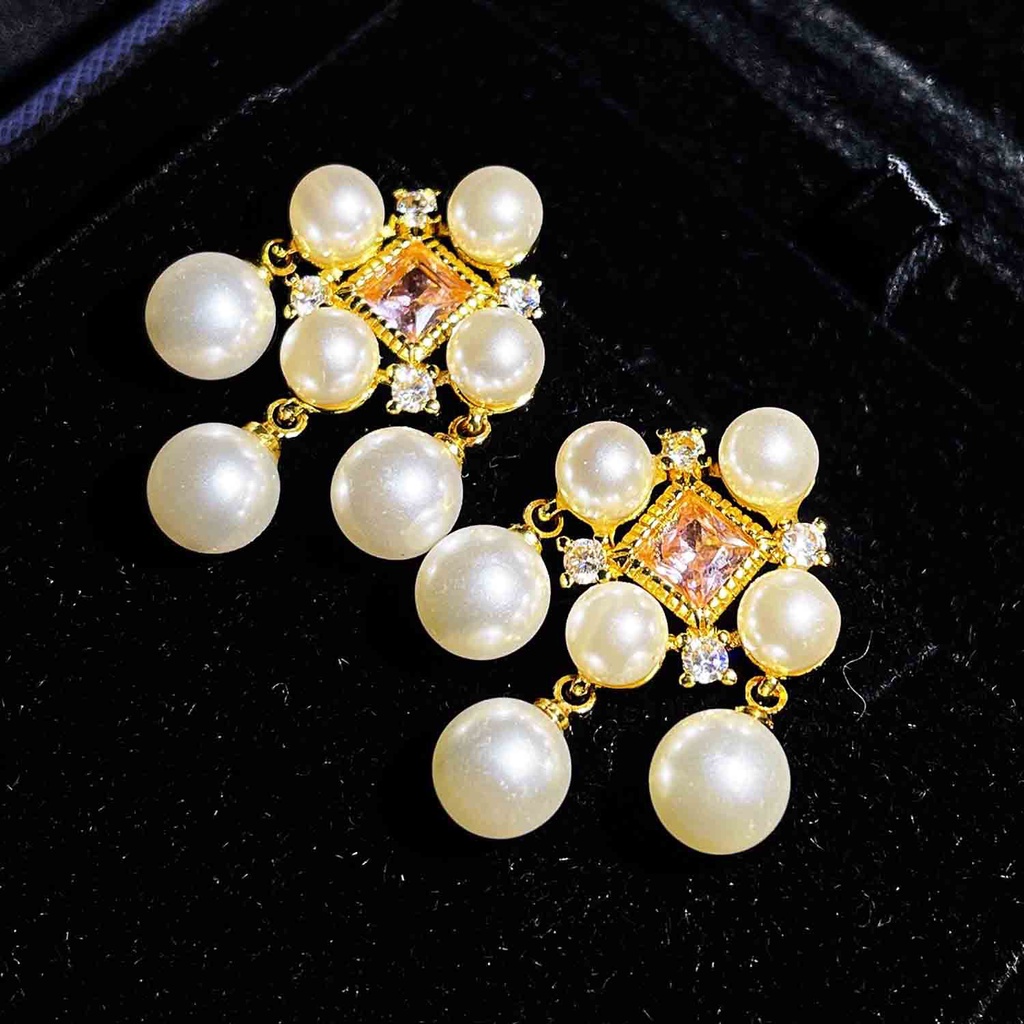 Goldkingdom Perhiasan Fashion Emas Asli Kadar 375 Bangkok Aksesoris Ready Stock Cahaya Mewah Gaya Baroque Pink Berlian Stud Indah Super Peri Mutiara Liontin Perak Pin Wanita