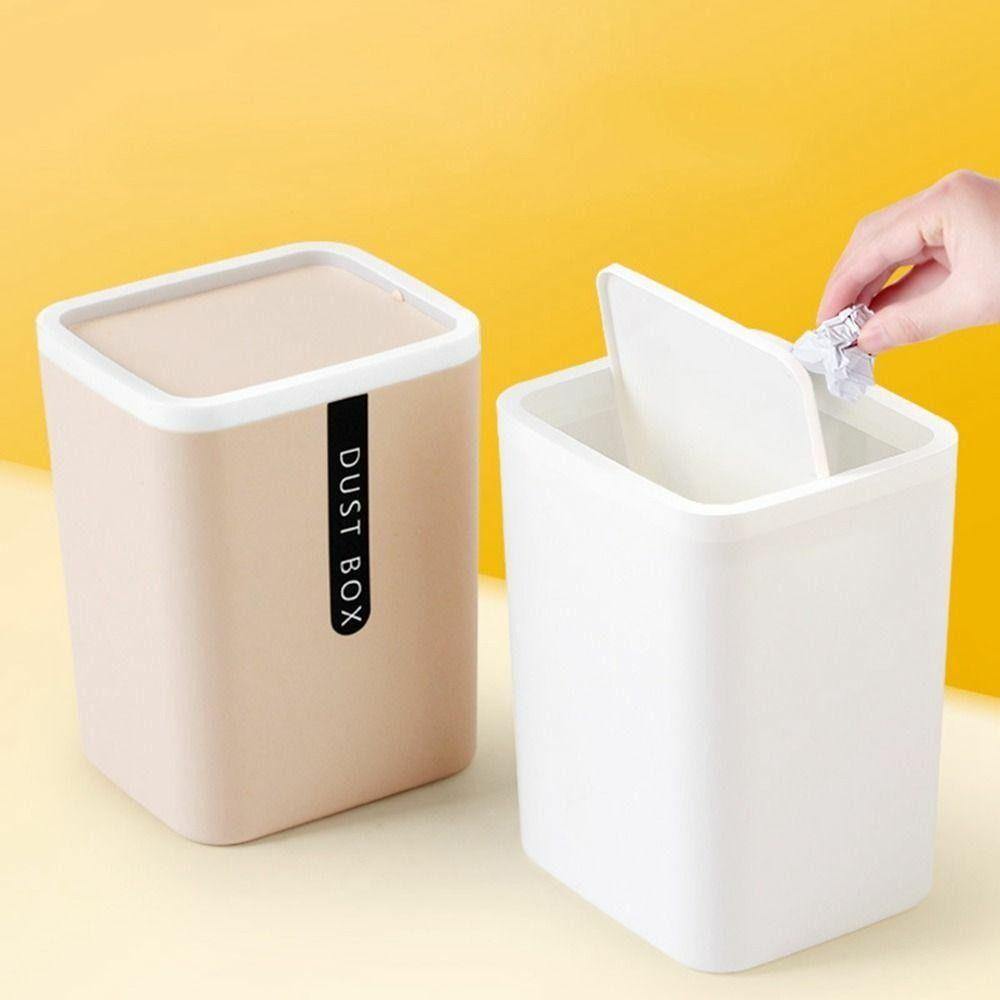 【 ELEGANT 】 Keranjang Sampah Kreatif Plastik Untuk Rumah Kantor Desktop Dustbin Dengan Tutup Swing Trash Can
