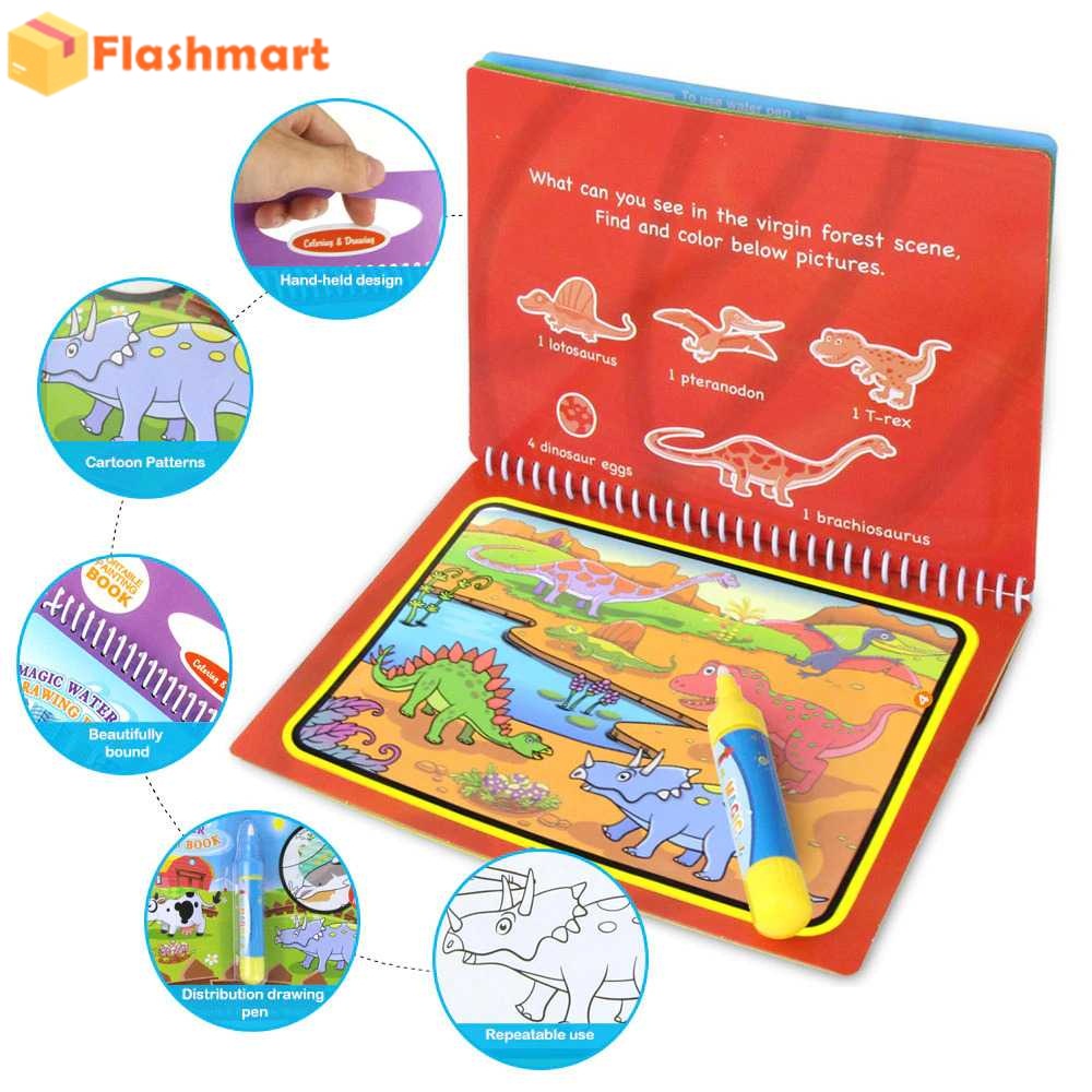 Flashmart Buku Gambar Mewarnai Cat Air Anak Magic Water Book