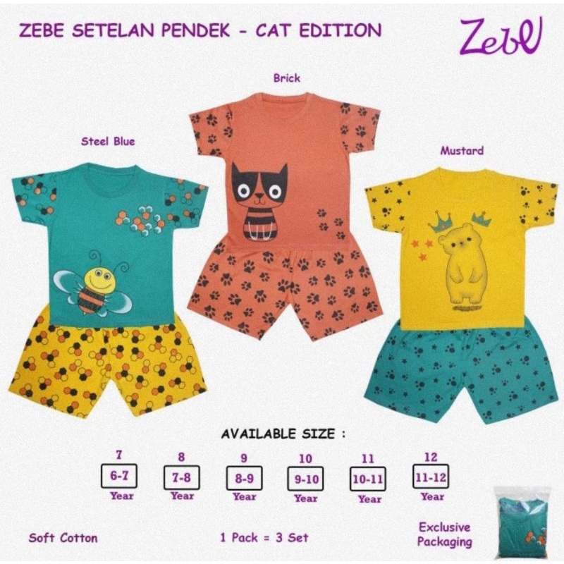 Zebe Setelan Baju Lengan Pendek Celana Pendek Cat Edition - Baju Anak