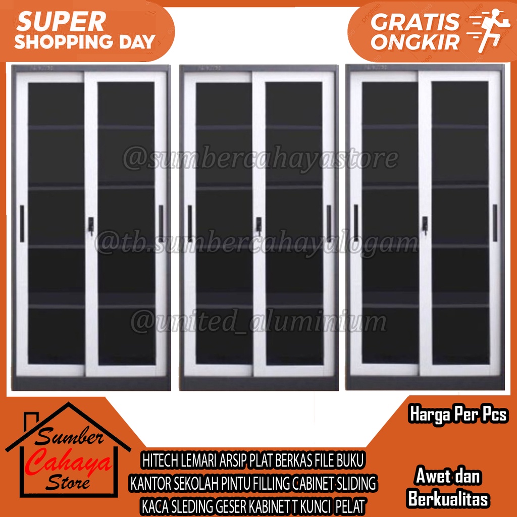 HITECH LEMARI ARSIP PLAT BERKAS FILE BUKU  KANTOR SEKOLAH PINTU FILLING CABINET SLIDING KACA SLEDING