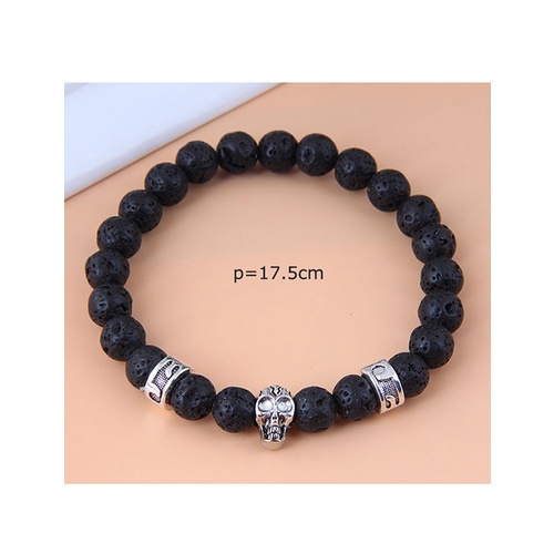 LRC Gelang Tangan Fashion Black Metal Volcanic Stone A6362X