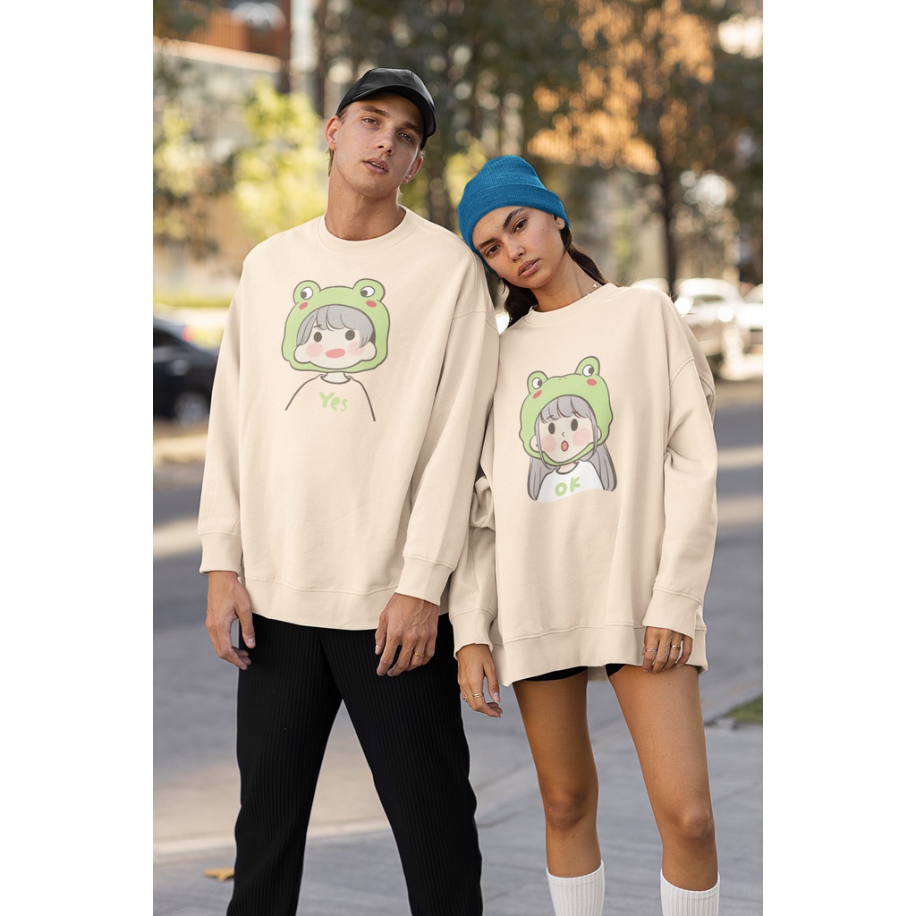 Crewneck couple pasangan simple hitam all size M-XXL cowok cewek ori oversize bahan adem flecee bisa