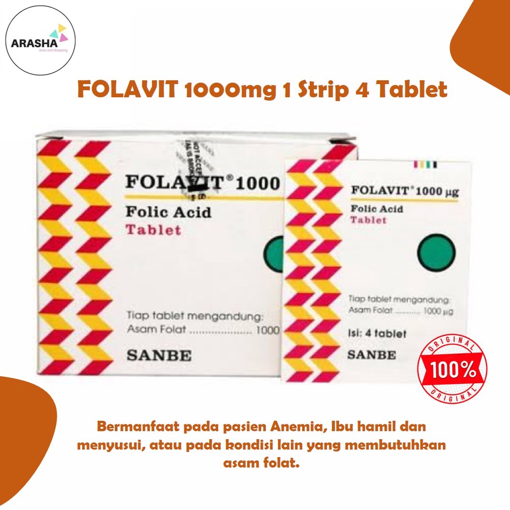 FOLAVIT 1000mg 1 Strip 4 Tablet - Vitamin Ibu Hamil - Vitamin Ibu Menyusui - Promil - Penderita Anem