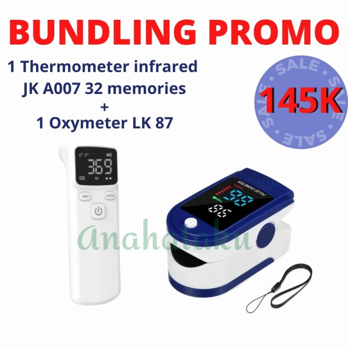 Jual BUNDLING thermometer infrared JK A007 32 memories + Oksimeter LK
