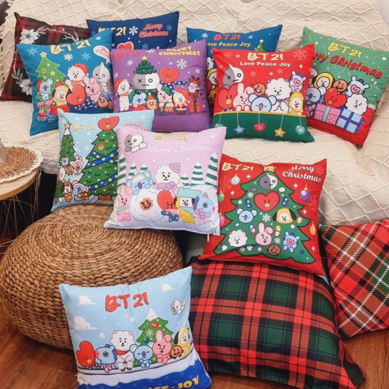 SARUNG BANTAL SOFA PRINT MOTIF NATAL CHRISTMAS HOLIDAY SNOWMAN SANTA CLAUSE 40X40 CM