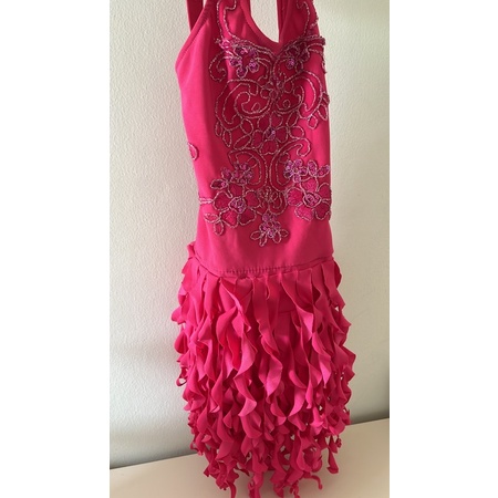 kostum dansa latin salsa anak pink