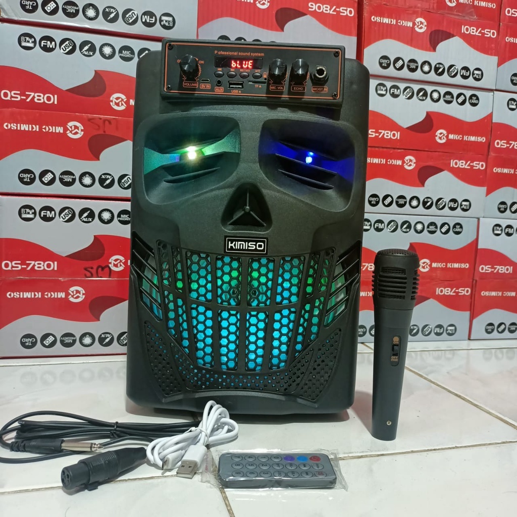 COD SPEAKER WIRELESS BLUETOOTH PORTABEL 8'8 INCH KIMISO QS-7801 BONUS MIC KARAOKE + REMOTE//SPEAKER KARAOKE 7801