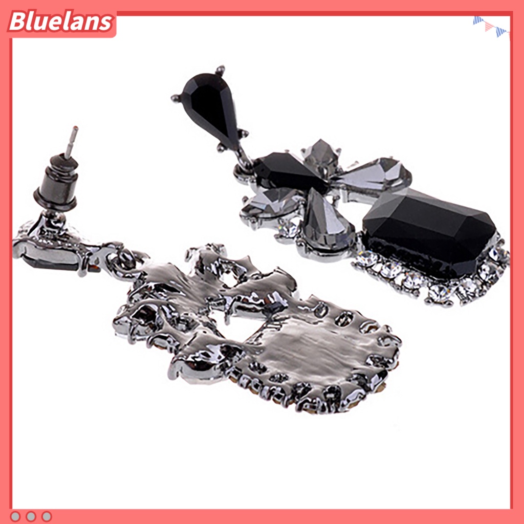 Bluelans Anting Tusuk Gantung Vintage Desain Tetesan Air Hias Cubic Zircon Hitam Untuk Wanita