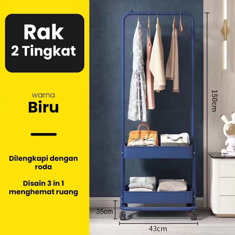 RAK BAJU RODA 2 SUSUN RAK PENYIMPANAN GANTUNGAN BAJU TOPI TAS ALEXA RACK