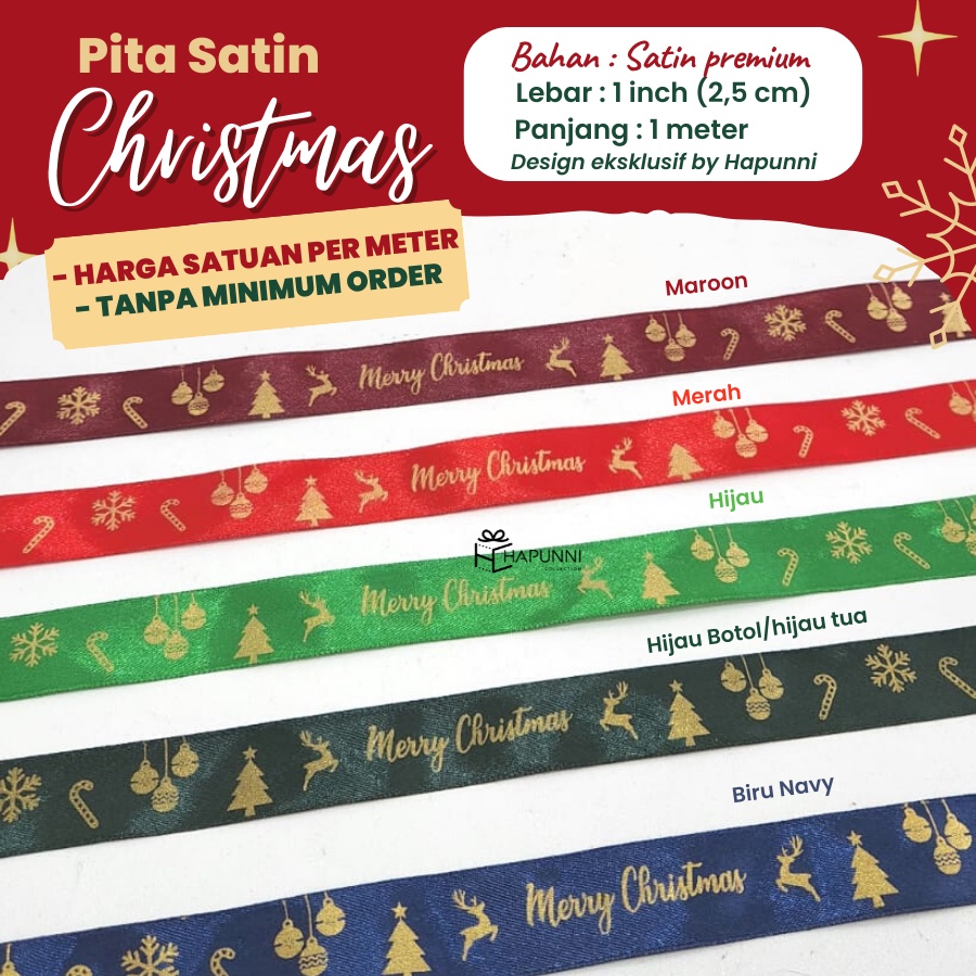 

Pita Natal Hampers Merah Ribbon Pita Satin Hamper Merry Christmas 1 inch (2.5 cm) PER METER Hapunni