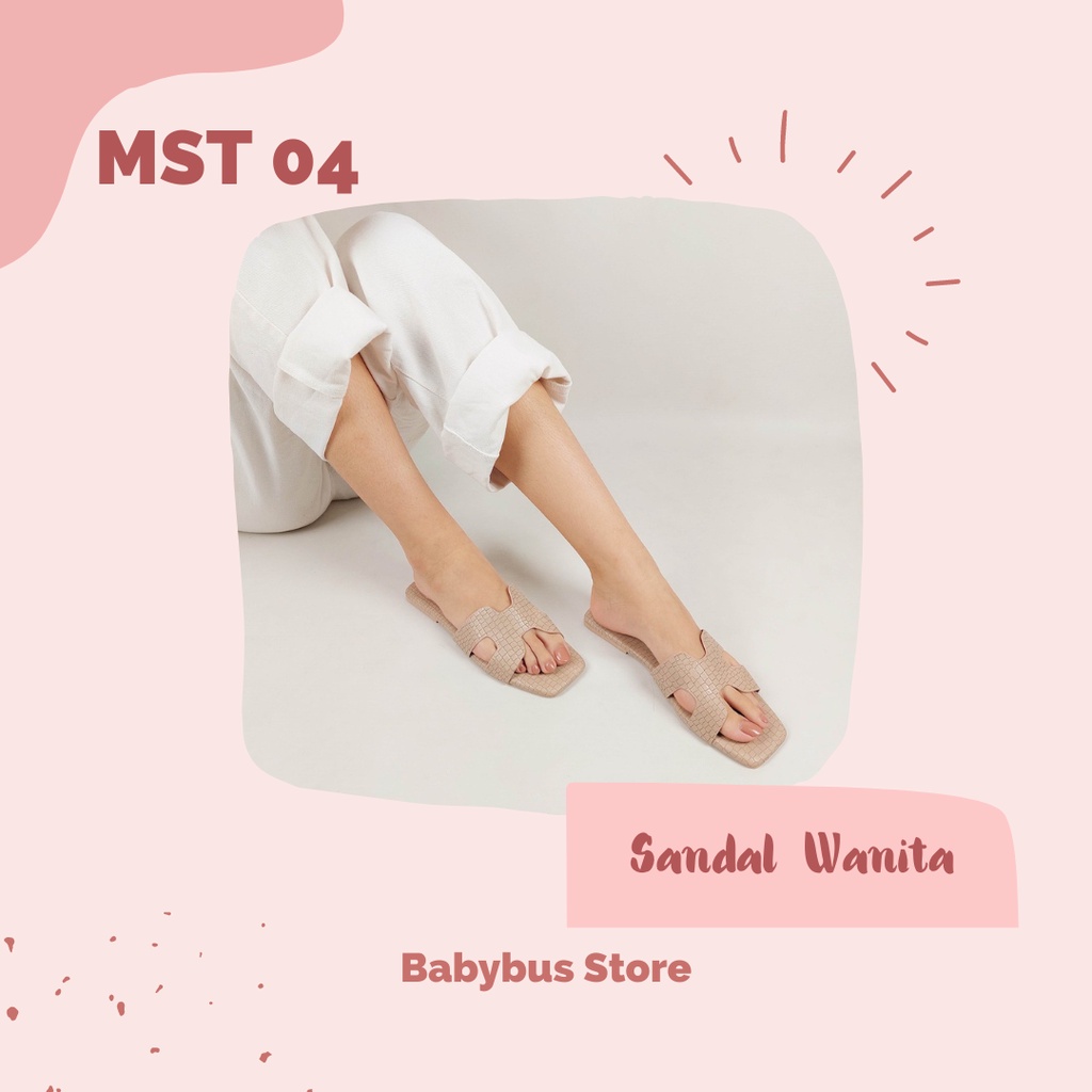 BBS MST 04 Sandal Teplek / Flat Model H Motif Kulit Buaya Wanita Impor Murah