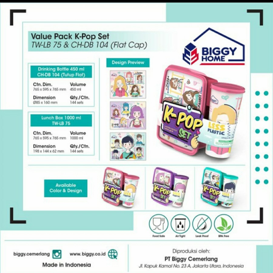 Lunch Box Set/ Kotak Makan dan Botol/ Tempat Makan Botol Value Torino BPA FREE