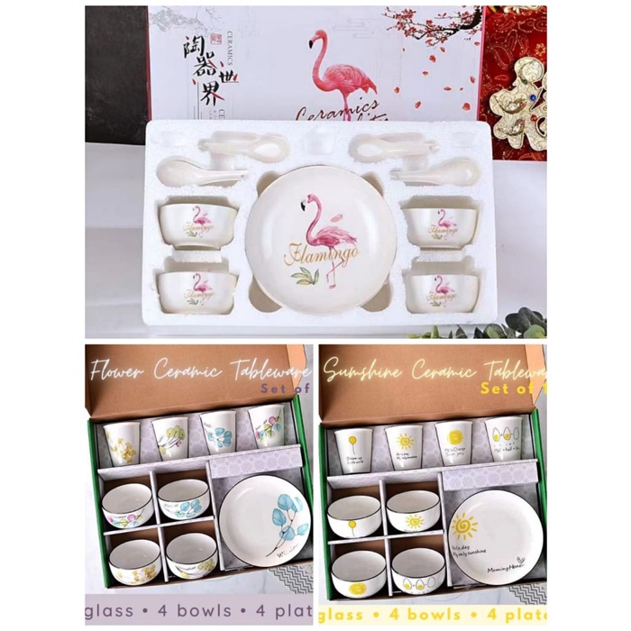 Ceramic Tableware 12Pc Dinner Set Keramik Piring Mangkok Sendok Gelas